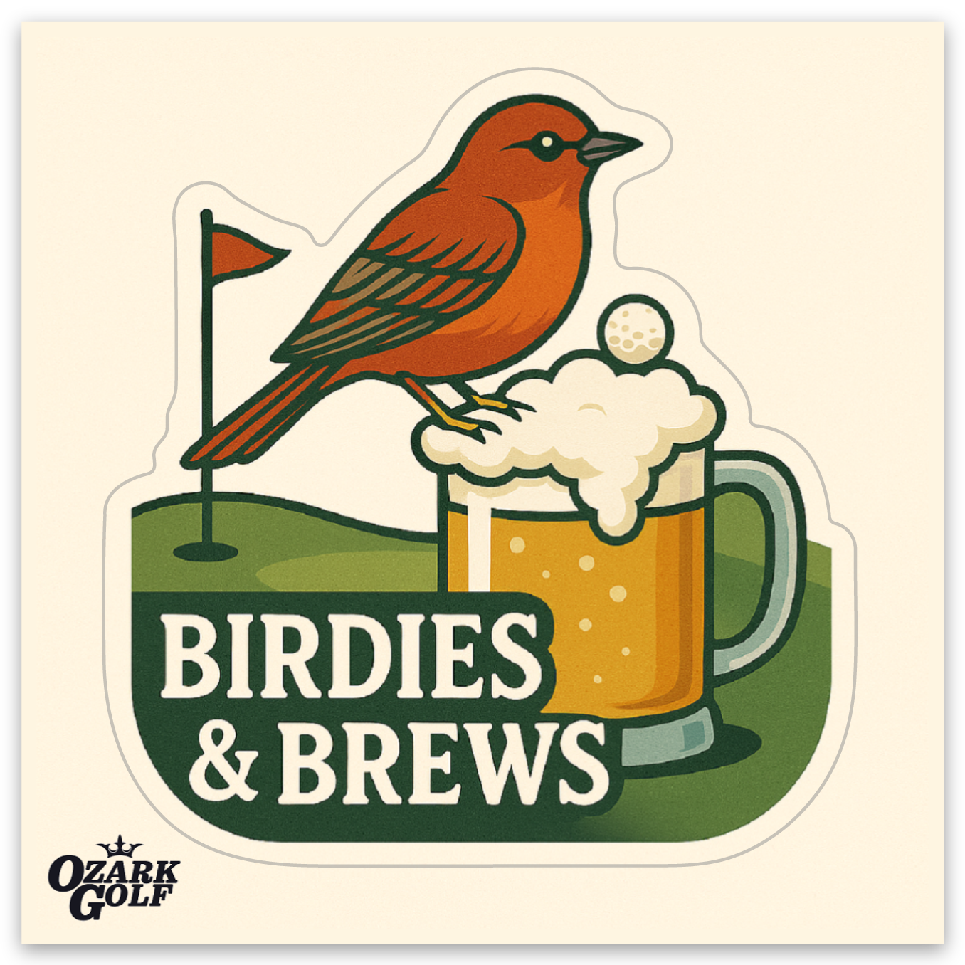 Birdies and Brews Kiss Cut Golf Sticker