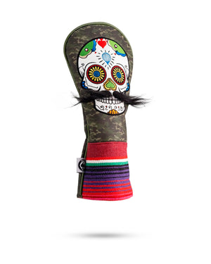 Pins And Aces Golf Mustache Sugar Skull - Fairway Cover Green Camo