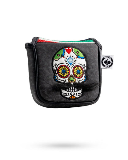 Pins And Aces Golf Mustache Sugar Skull - Mallet Putter Cover Gray Camo