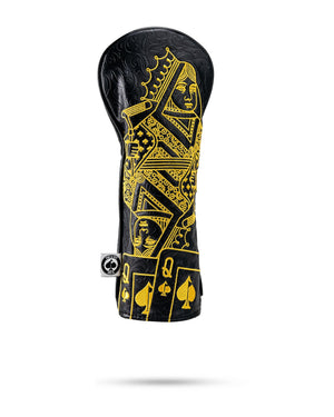Pins And Aces Golf Black/Gold Queen of Spades - Fairway Cover