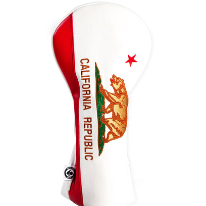 Golf club head cover with California Republic design on a white background