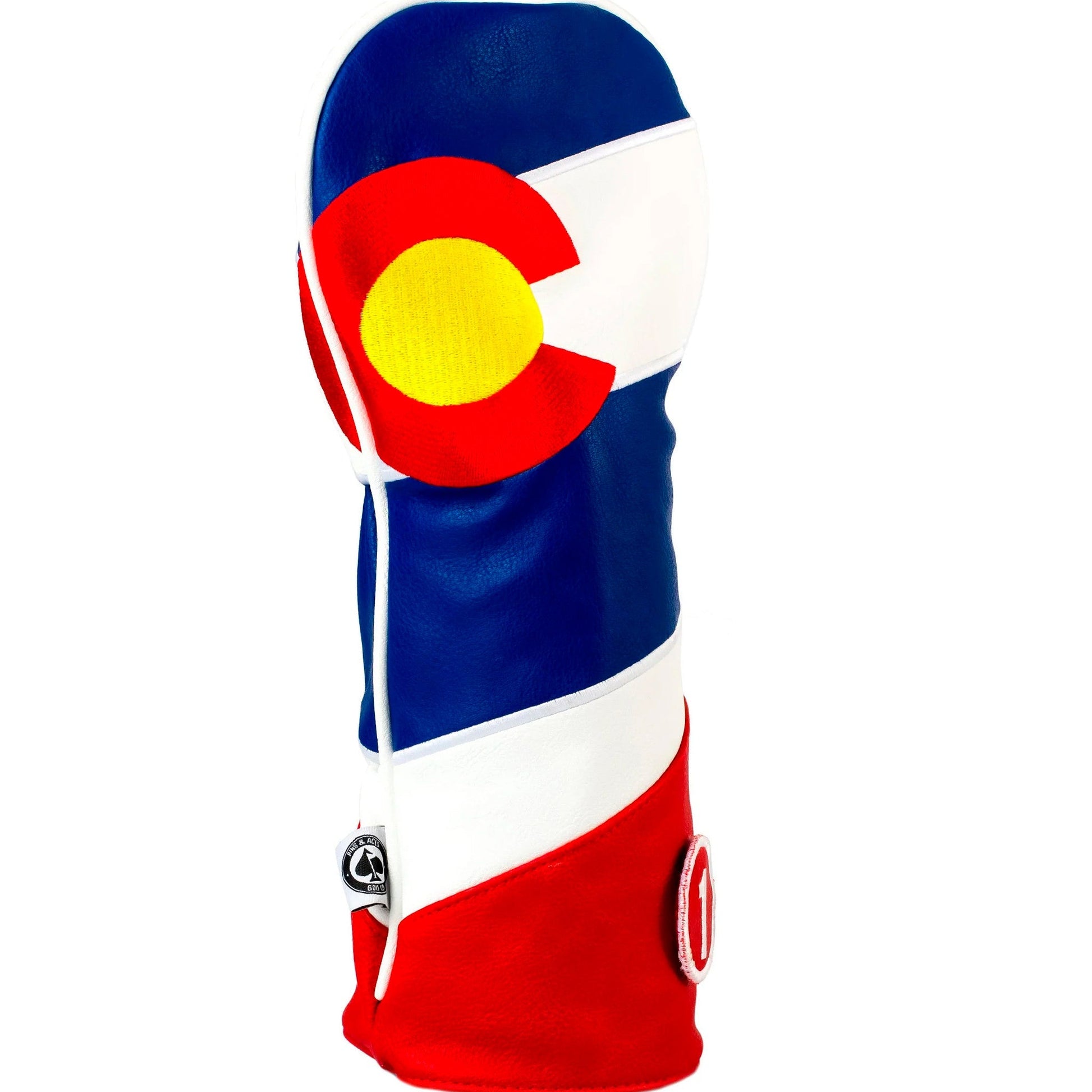 Golf club head cover with Colorado flag design on a white background
