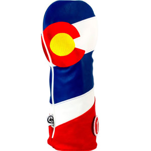 Golf club head cover with Colorado flag design on a white background