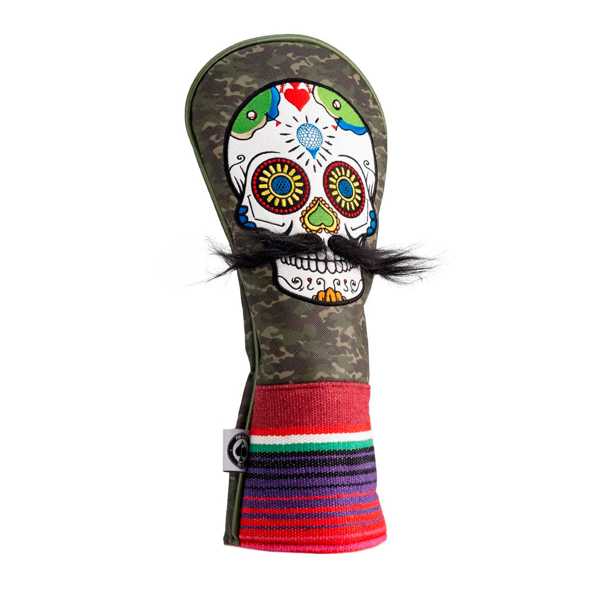 Pins And Aces Golf Mustache Sugar Skull - Fairway Cover Green Camo