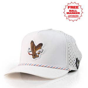 Pins And Aces Freedom Eagle Perforated Rope Hat With Ball Marker - White