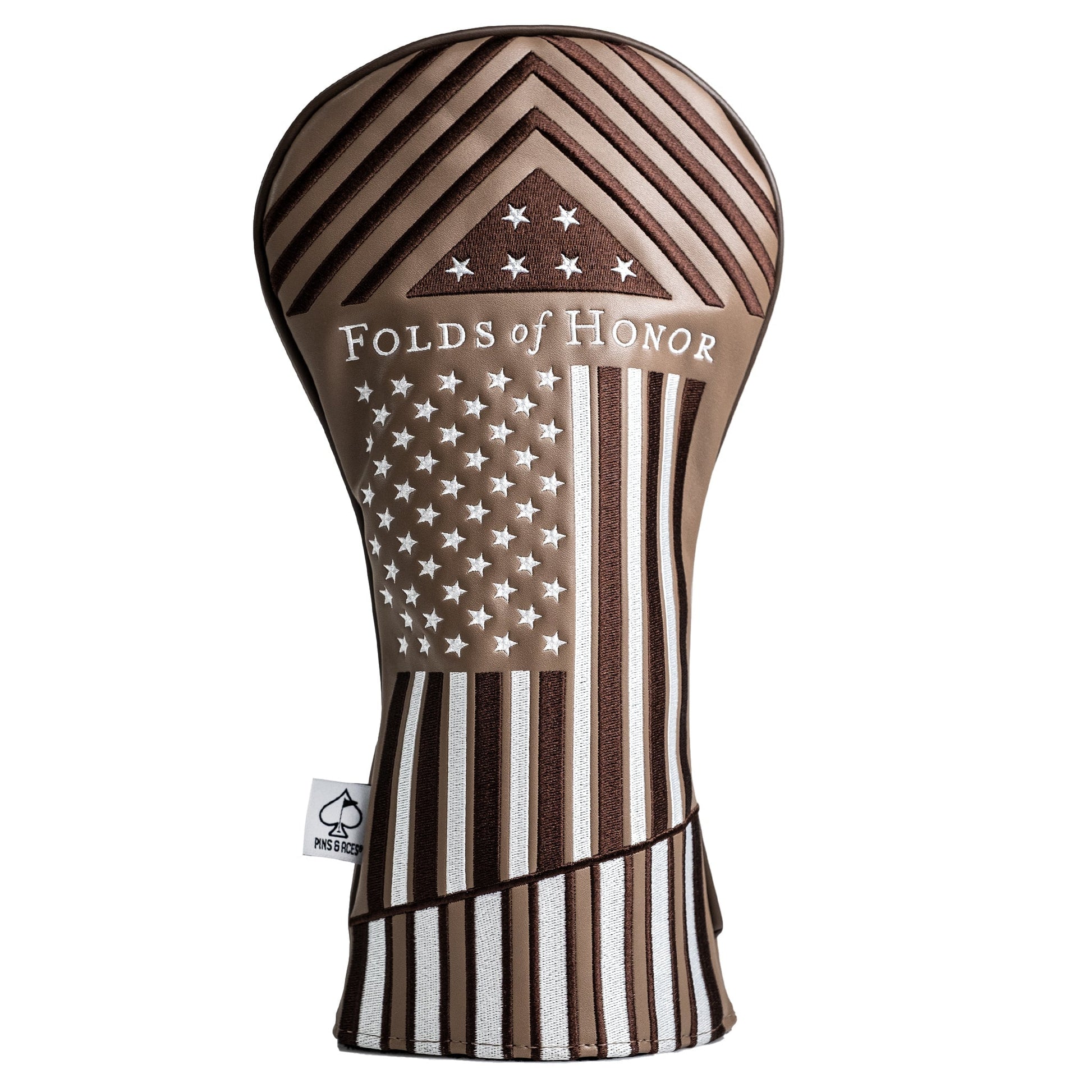Golf club head cover with American flag design and 'Folds of Honor' text on a white background