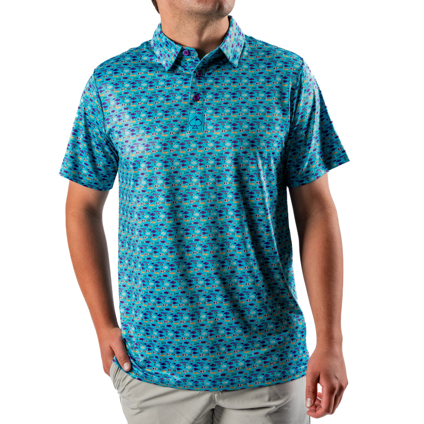 Pins & Aces Men's FISH & DRIPS Performance Polo