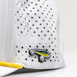 Pins And Aces Fishing Lure Perforated Rope Hat With Ball Marker - White