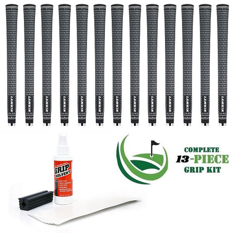 Lamkin Crossline - 13 piece Golf Grip Kit (with tape, solvent, vise clamp) - Classic Black White
