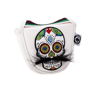 Pins And Aces Golf Mustache Sugar Skull - Mallet Putter Cover White