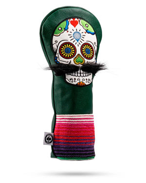 Pins And Aces Golf Mustache Sugar Skull - Driver Cover Green