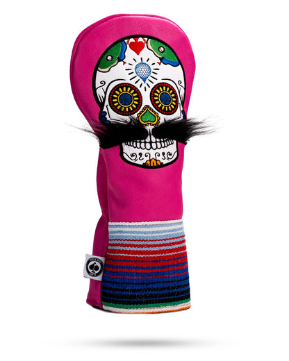 Pins And Aces Golf Mustache Sugar Skull - Driver Cover Pink