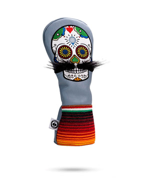 Pins And Aces Golf Mustache Sugar Skull - Fairway Cover Gray