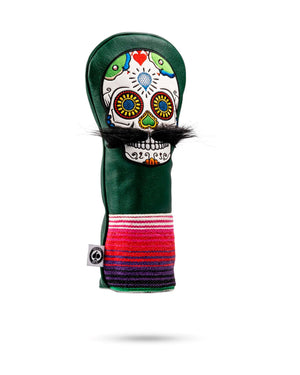 Pins And Aces Golf Mustache Sugar Skull - Fairway Cover Green
