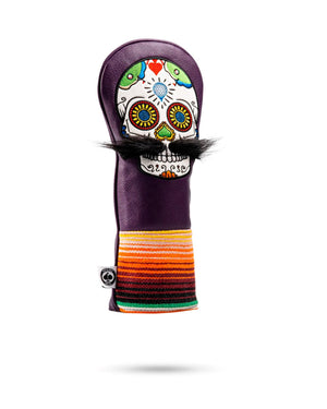Pins And Aces Golf Mustache Sugar Skull - Fairway Cover Purple