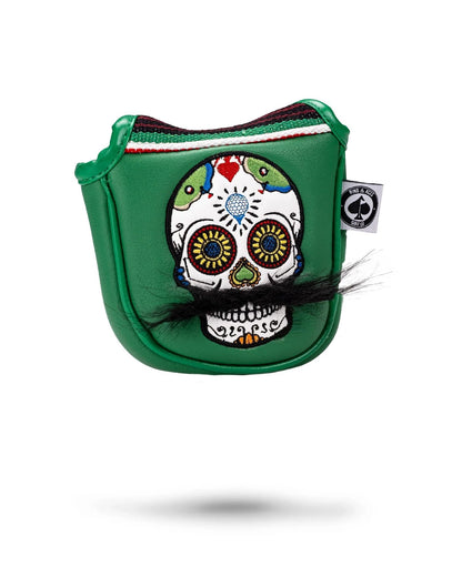 Pins And Aces Golf Mustache Sugar Skull - Mallet Putter Cover Green