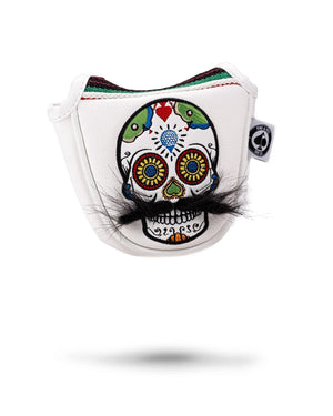 Pins And Aces Golf Mustache Sugar Skull - Mallet Putter Cover White