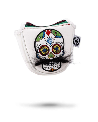 Pins And Aces Golf Mustache Sugar Skull - Mallet Putter Cover White