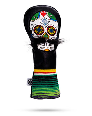 Pins And Aces Golf Mustache Sugar Skull - Driver Cover Black