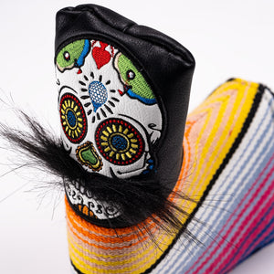 Pins And Aces Golf Mustache Sugar Skull - Blade Putter Cover Black
