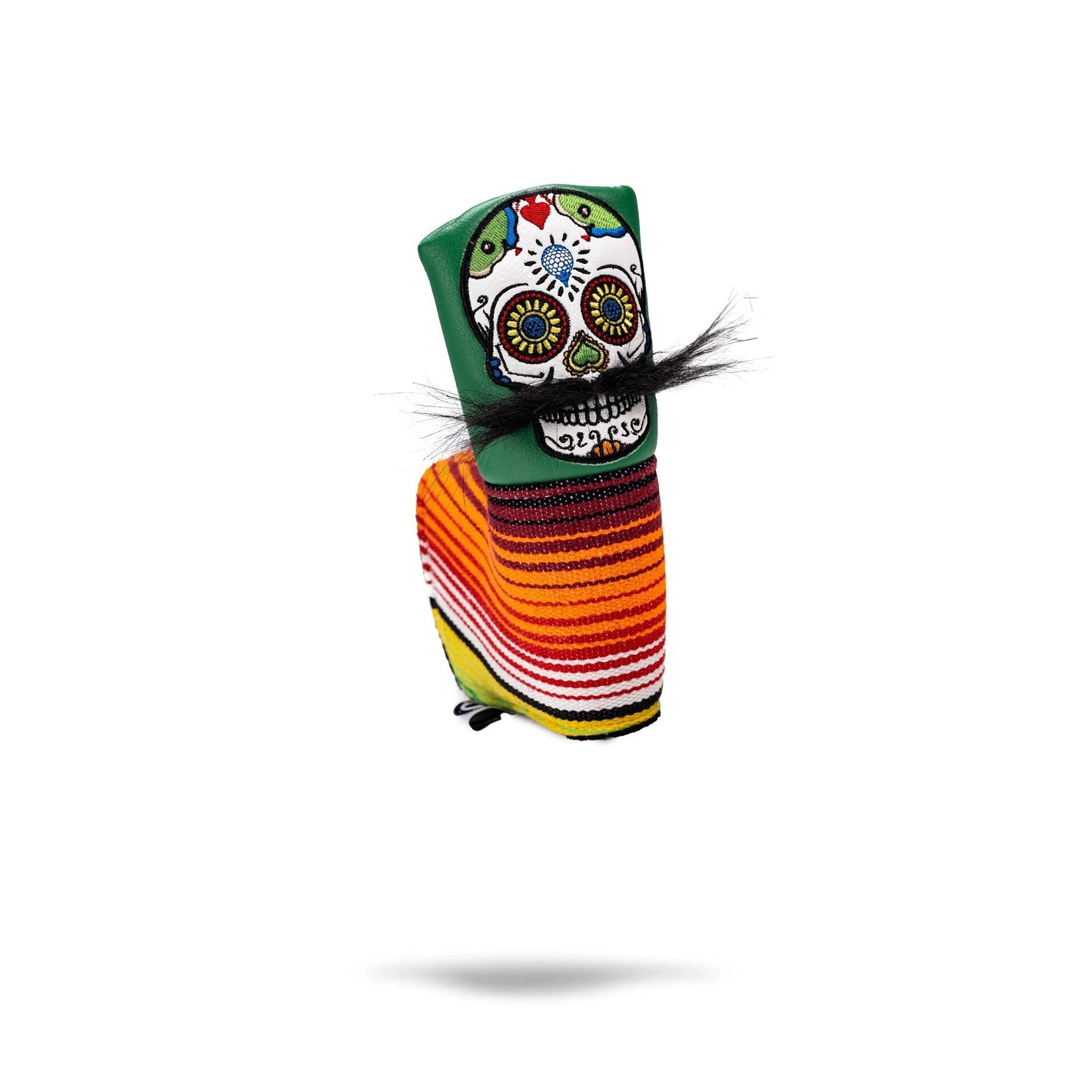 Pins And Aces Golf Mustache Sugar Skull - Blade Putter Cover Green