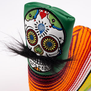 Pins And Aces Golf Mustache Sugar Skull - Blade Putter Cover Green