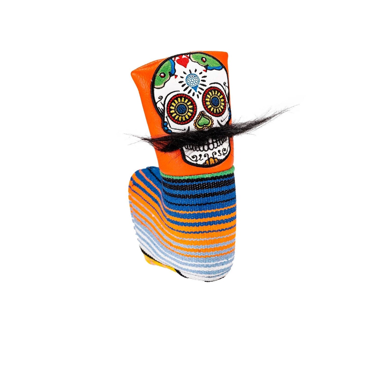 Pins And Aces Golf Mustache Sugar Skull - Blade Putter Cover Orange