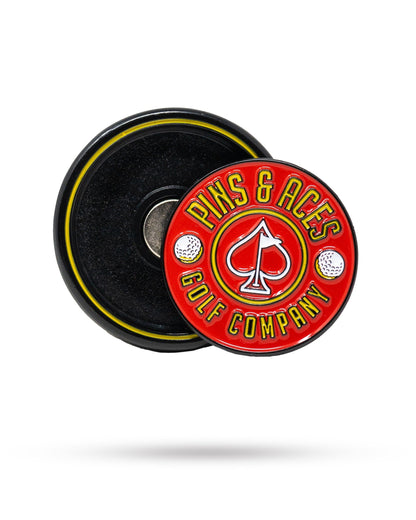 Pins And Aces Golf Pop Out Medallion Ball Marker - Red