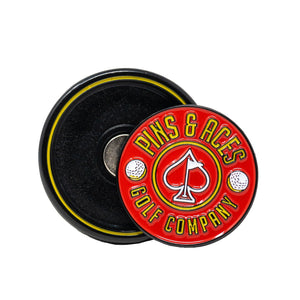 Pins And Aces Golf Pop Out Medallion Ball Marker - Red