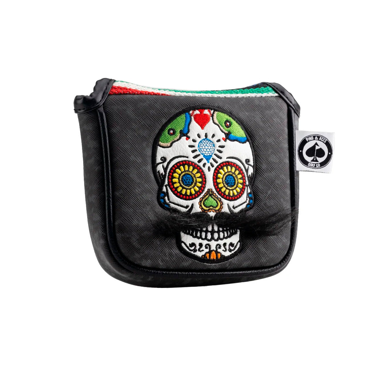 Pins And Aces Golf Mustache Sugar Skull - Mallet Putter Cover Gray Camo
