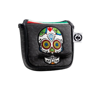 Pins And Aces Golf Mustache Sugar Skull - Mallet Putter Cover Gray Camo