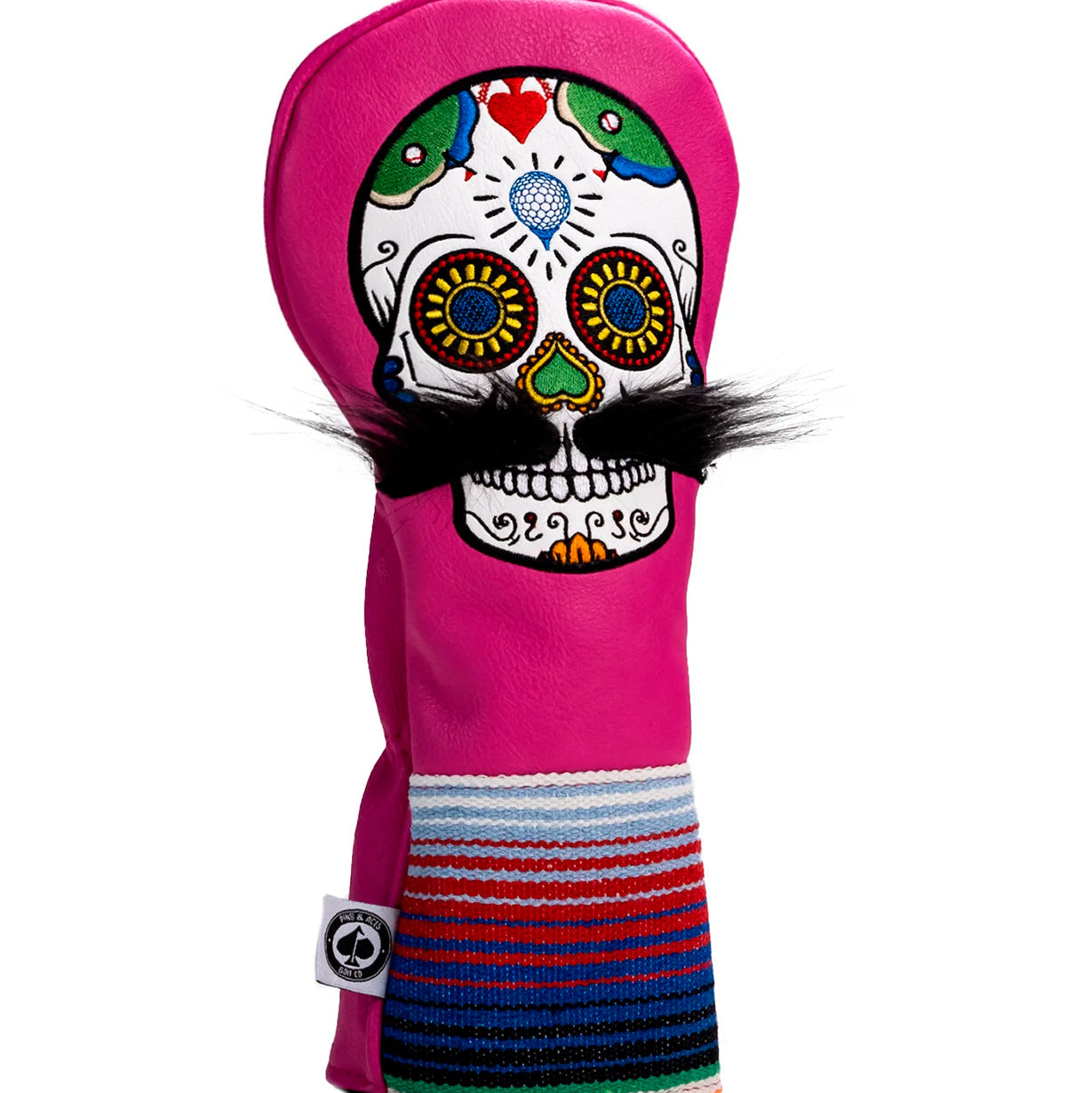 Pins And Aces Golf Mustache Sugar Skull - Driver Cover Pink