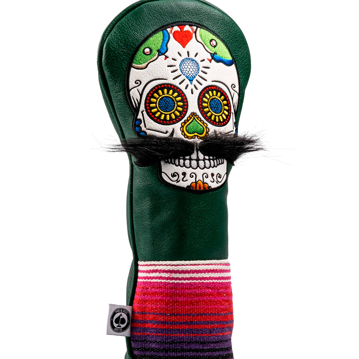 Pins And Aces Golf Mustache Sugar Skull - Fairway Cover Green