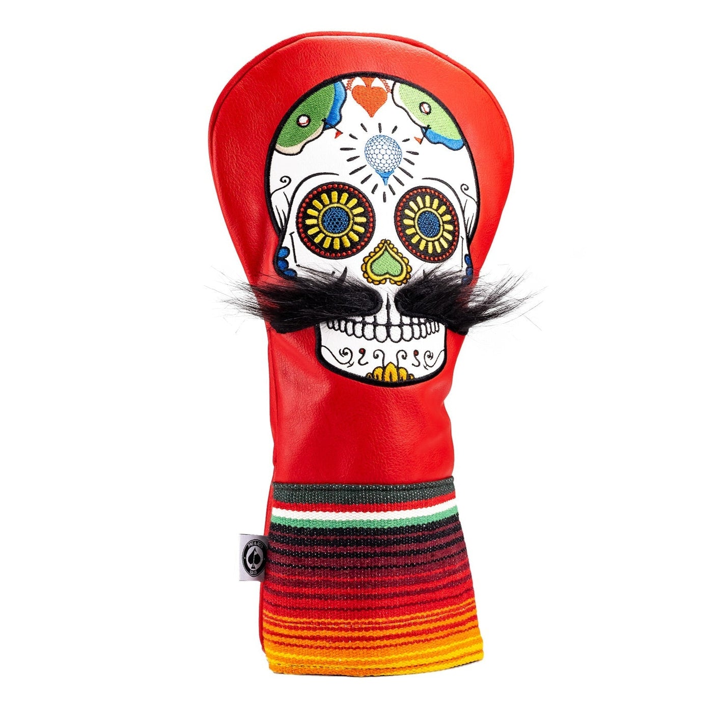 Pins And Aces Golf Mustache Sugar Skull - Driver Cover Red