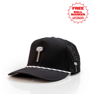 Pins And Aces Thor's Hammer Perforated Rope Hat With Ball Marker - Black