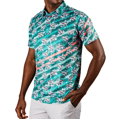Pins & Aces Men's TROUT SPLATTER Performance Polo