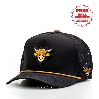 Pins And Aces Perforated Rope Hat With Ball Marker - Highland Cow