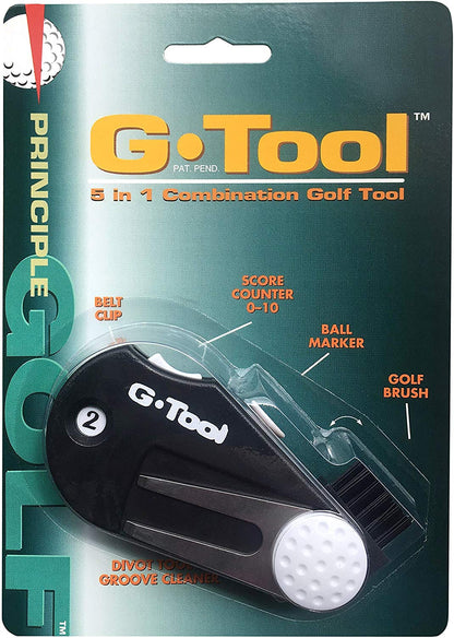 G-Tool 5-In-One Club Brush, Divot Tool, Score Counter, Ball Marker Holder, and Groove Cleaner